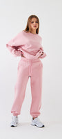 Unisex Oversize Sweatshirt Basic Pembe – Bisiklet Yaka, 3 İplik Şardonlu Polar