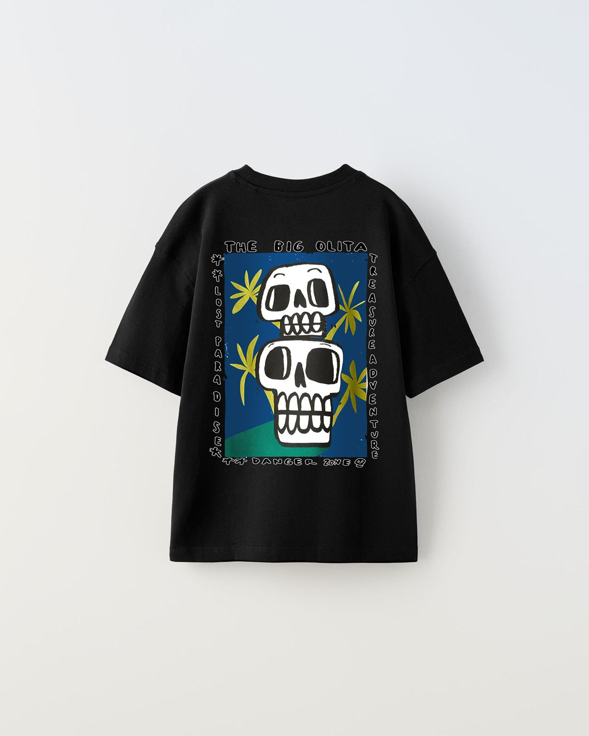 The Big Olita Yazılı Kuru Kafa Tasarım Baskılı Siyah Çocuk T-Shirt