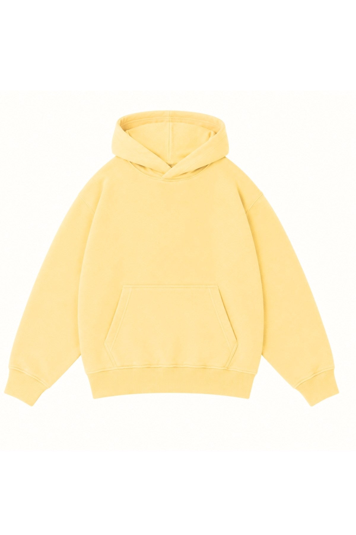 Erkek Çocuk Oversize Basic Hoodie Sweatshirt Sarı – Kapüşonlu, Kanguru Cepli, 3 İplik Polar