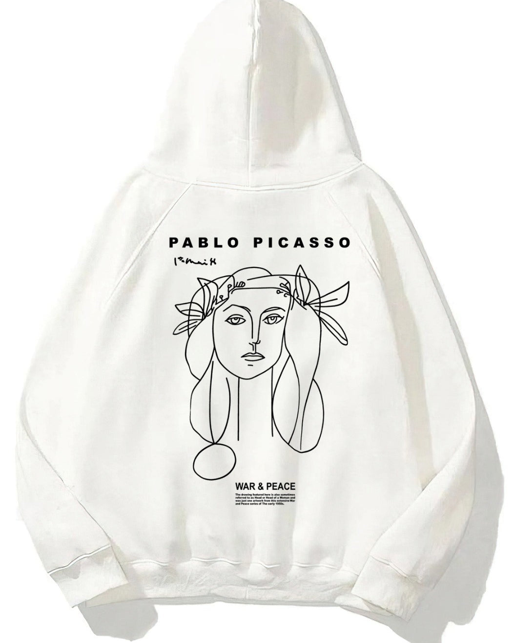 Kapüşonlu İçi Polar War & Peace Baskılı Beyaz Unisex Hoodie Sweatshirt