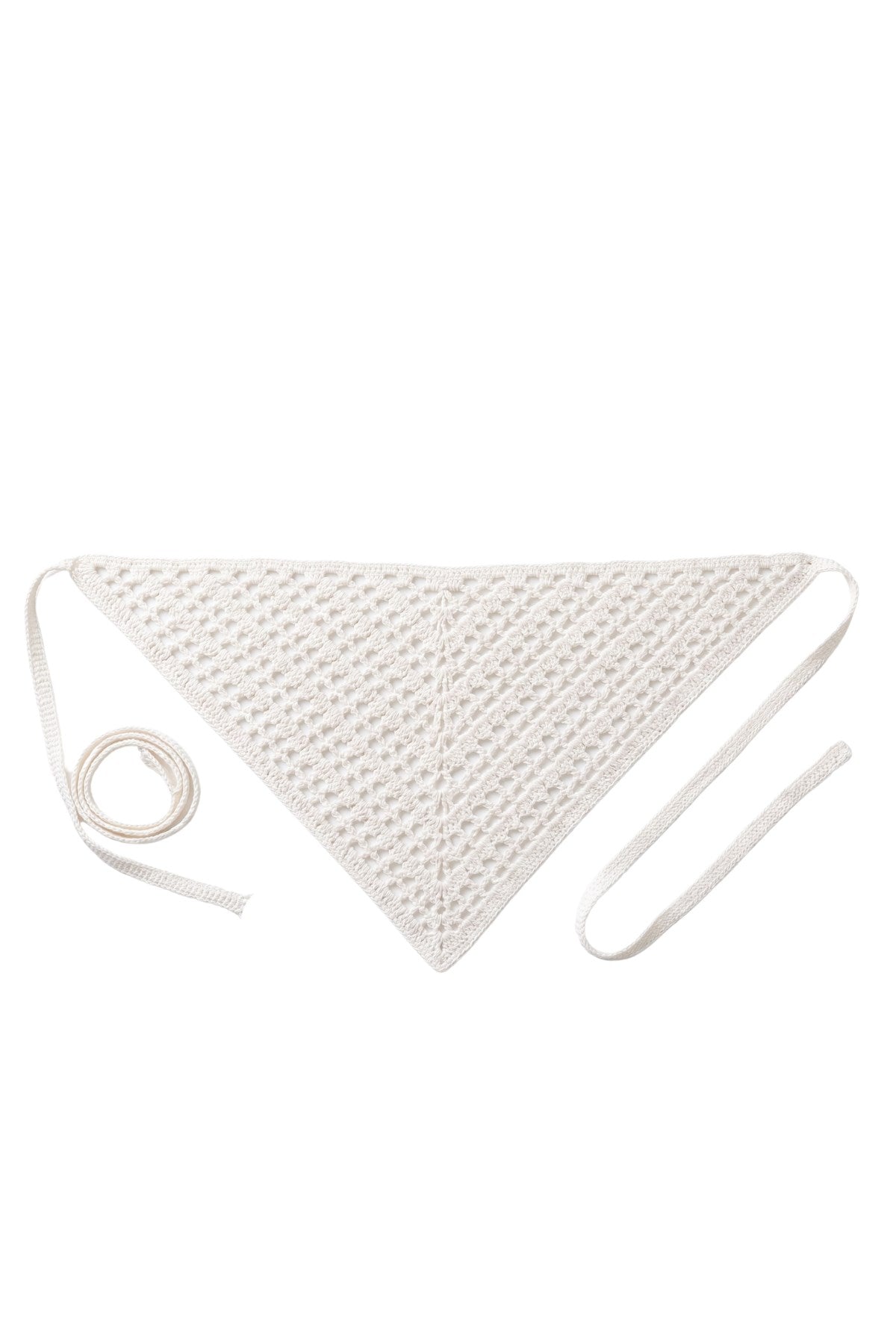 Kadın Luna Crochet Üçgen Bandana Beyaz – Bağlamalı, Ajurlu Dokulu Yazlık Aksesuar