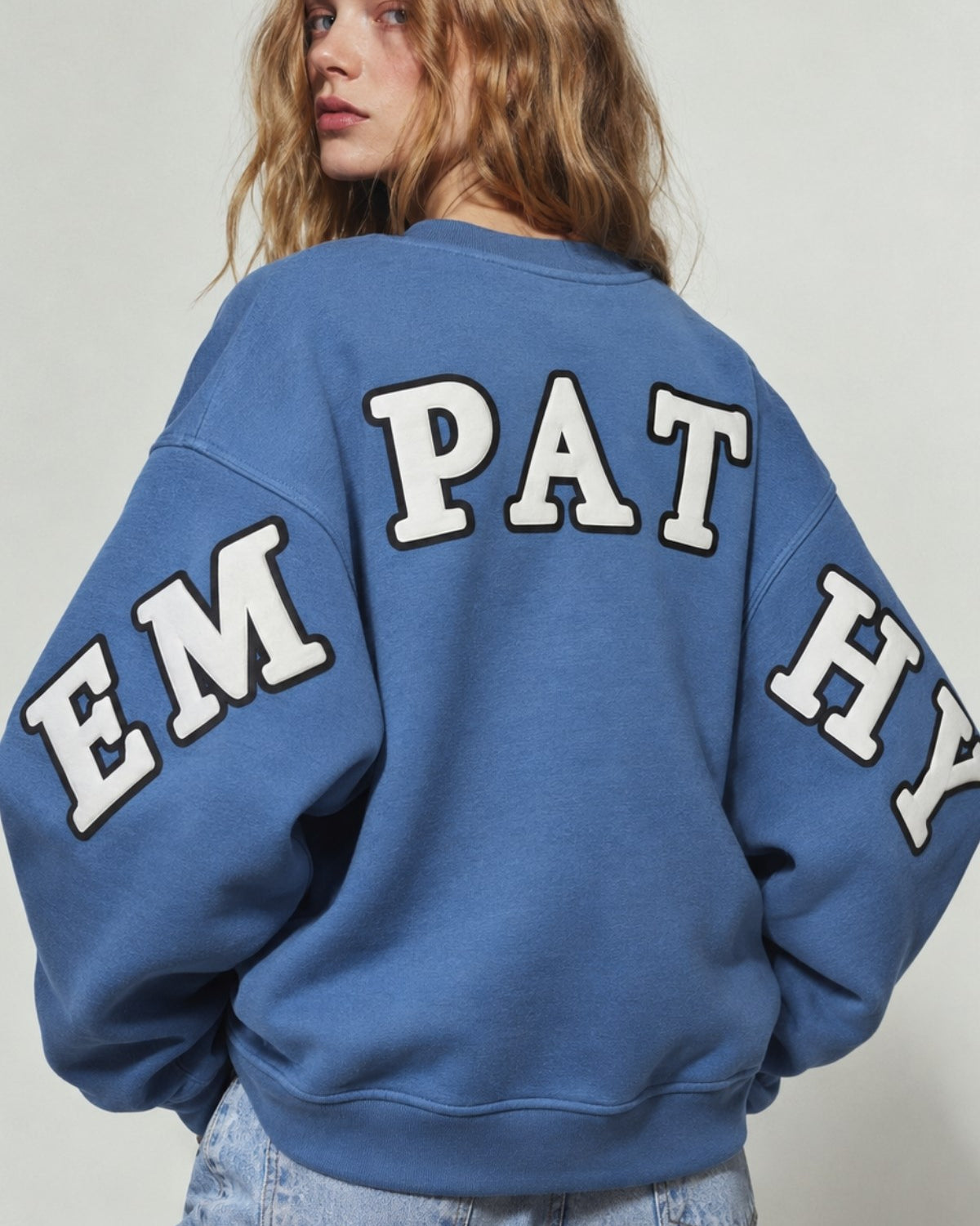 Kadın Oversize Sweatshirt Empathy 3D Baskılı Marine – Bisiklet Yaka, 3 İplik Şardonlu Polar
