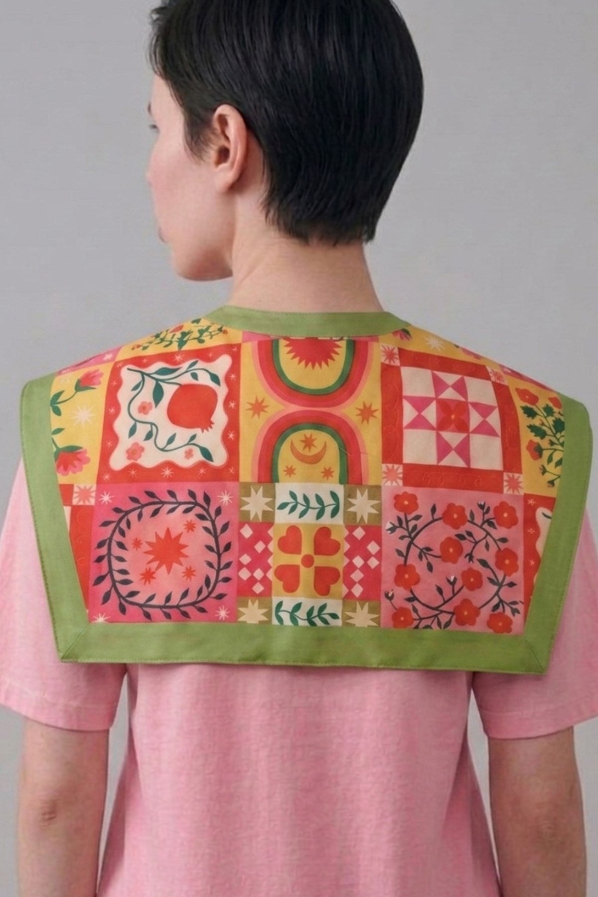 Kadın Oversize Tişört Anatolia Bloom Şal Yaka Aksesuarlı Pembe – Rahat Kalıp, %100 Pamuk