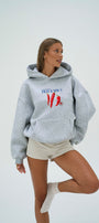 Kadın Oversize Sweatshirt Hoodie Hot & Spicy Baskılı Gri – Kapüşonlu, 3 İplik Şardonlu Polar