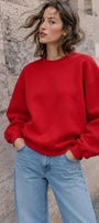Kadın Oversize Sweatshirt Wellness Baskılı Kırmızı – Bisiklet Yaka, 3 İplik Şardonlu Polar