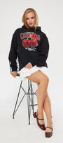 Kapüşonlu İçi Polar Cherries Yazılı Kiraz Baskılı Siyah Oversize Hoodie Sweatshirt