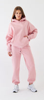 Oversize Unisex Sweatshirt Hoodie Pembe – Kapüşonlu, 3 İplik Şardonlu Polar, Kanguru Cepli, Basic