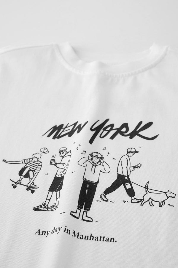 New York Any Day in Manhattan Yazılı Aktivite Tasarım Baskılı Beyaz Çocuk T-Shirt