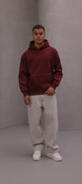 Erkek Oversize Sweatshirt Hoodie CHMP Yazlı Baskılı Bordo – Kapüşonlu, 3 İplik Polar, Kanguru Cepli