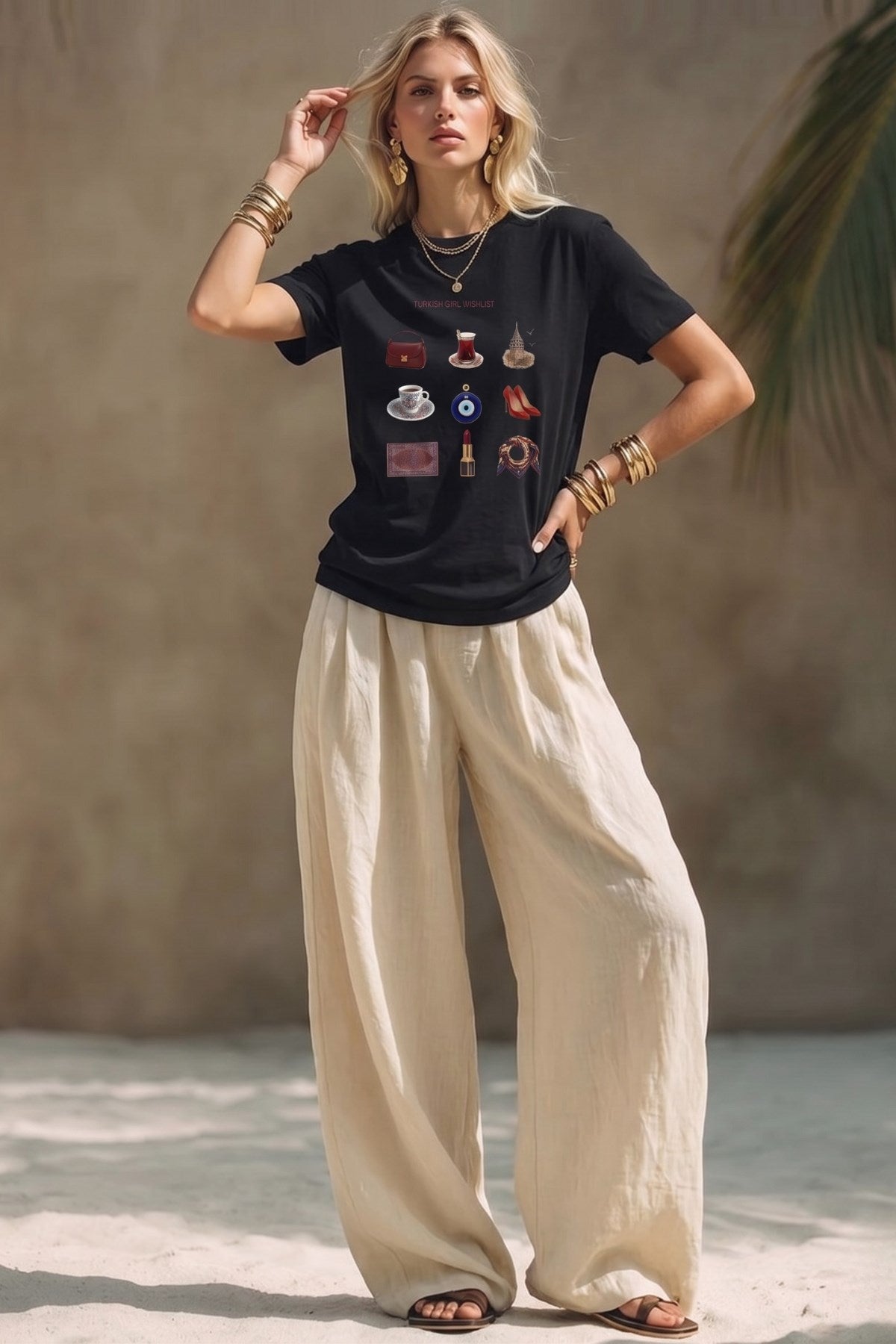 Kadın Oversize Tişört Turkish Girl Wishlist Baskılı Siyah – Bisiklet Yaka, Rahat Kalıp, %100 Pamuk