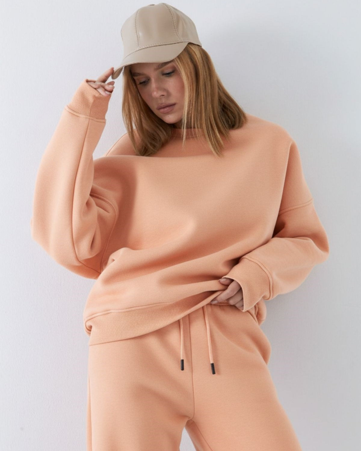 Unisex Oversize Sweatshirt Basic Turuncu – Bisiklet Yaka, 3 İplik Şardonlu Polar