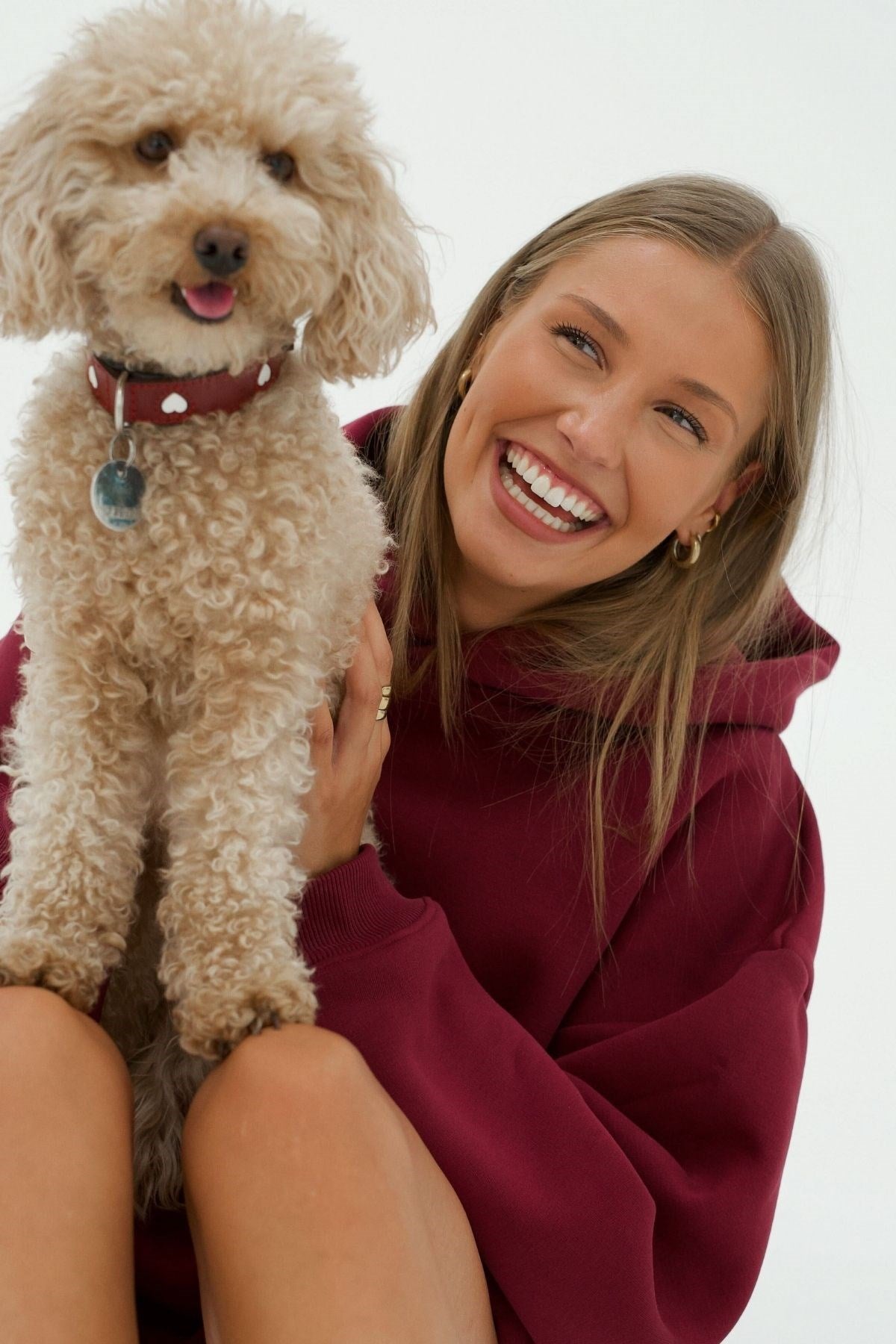 Kadın Oversize Sweatshirt Hoodie CHMP Yazlı Baskılı Bordo – Kapüşonlu, 3 İplik Polar, Kanguru Cepli