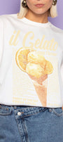 Kadın Oversize Tişört Gelato Lemon Baskılı Beyaz – Bisiklet Yaka, %100 Pamuk Compact Süprem 24/1
