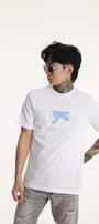 Bisiklet Yaka Erkek Kabaran Bulut Baskılı Pamuk T-shirt