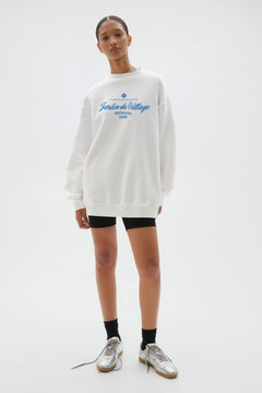 Kadın Beyaz Bisiklet Yaka İçi Polar Jardin Du Village Yazı Baskılı Oversize Sweatshirt