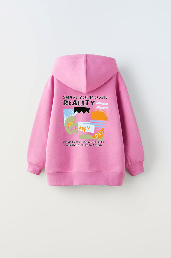 Kapüşonlu İçi Polar Shape Your Own Reality Baskılı Pembe Unisex Hoodie Çocuk Sweatshirt