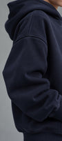 Erkek Çocuk Oversize Basic Hoodie Sweatshirt Lacivert – Kapüşonlu, Kanguru Cepli, 3 İplik Polar