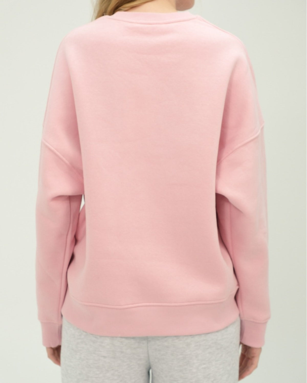 Kadın Teddy Ayıcık Baskılı Pembe 3 İplik Şardonlu Sweatshirt  Bisiklet Yaka, İçi Pamuklu