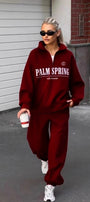 Kadın Bordo Yarım Fermuarlı Sweatshirt – Palm Spring Baskılı Oversize Spor Şehir Stili  Alternatifler: