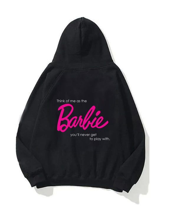 Kapüşonlu İçi Polar Think Of Barbie Baskılı Siyah Unisex Hoodie Sweatshirt