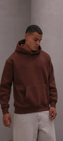 Erkek Oversize Sweatshirt Hoodie CHMP Yazlı Baskılı Kahverengi – Kapüşonlu, 3 İplik , Kanguru Cepli