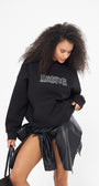 Heaven Yazılı Taş Baskılı Kapüşonlu İçi Polar Oversize Siyah Sweatshirt