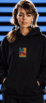 Kadın Oversize Hoodie Seventies Party Baskılı Siyah - Kapüşonlu, Kanguru Cepli, 3 İplik Polar