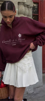 Kadın Oversize Sweatshirt Castelló de la Plana Baskılı Bordo – Yarım Fermuarlı, 3 İplik Polar