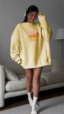 Kadın Oversize Sweatshirt Elbise Bakery Glazed Donut Baskılı Sarı – Bisiklet Yaka, 3 İplik Şardonlu Polar