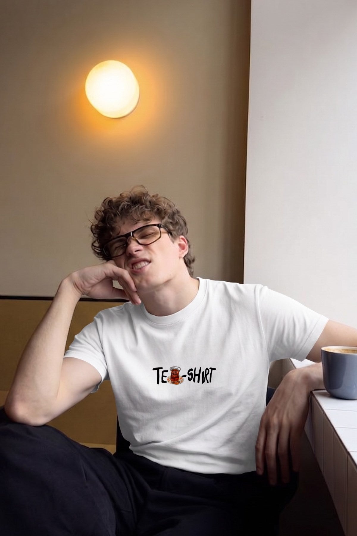 Erkek Oversize Tişört Tea-Shirt Baskılı Beyaz – Bisiklet Yaka, Rahat Kalıp, %100 Pamuk