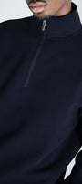 Erkek Lacivert Yarım Fermuarlı Sweatshirt 3 İplik Şardonlu Oversize Kesim