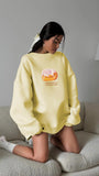 Kadın Oversize Sweatshirt Elbise Bakery Glazed Donut Baskılı Sarı – Bisiklet Yaka, 3 İplik Şardonlu Polar