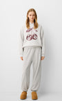 Gri  Unisex 98 Cherries Baskılı Main Charactery Enegy Only Yazılı Kapüşonlu Oversize Hoodie