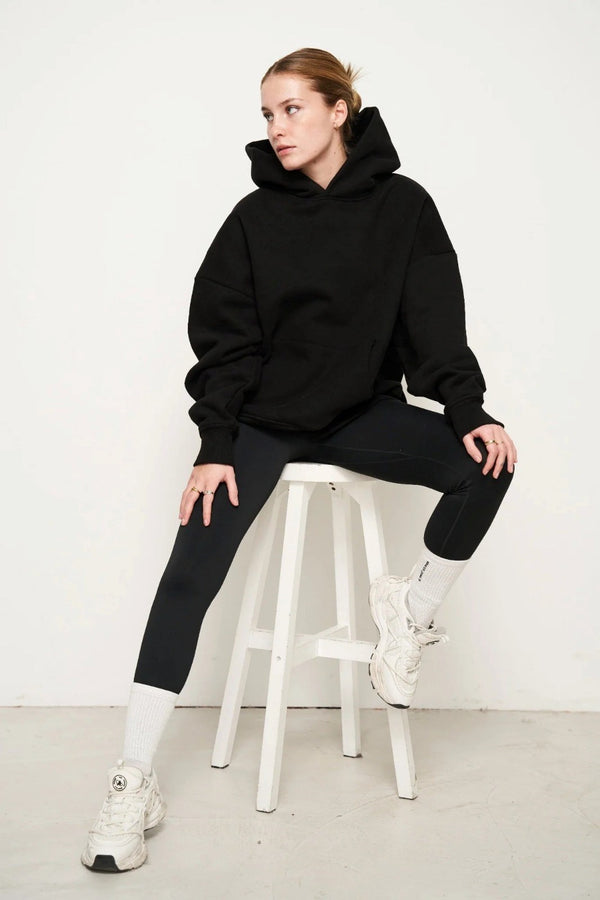 Kapüşonlu İçi Polar Siyah Unisex Oversize Hoodie Sweatshirt