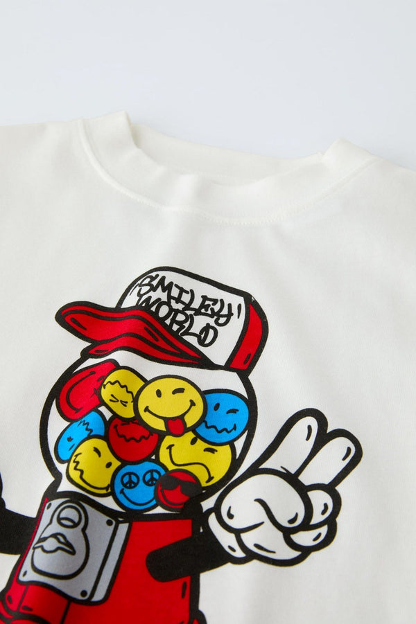 Smiley World Baskılı Beyaz Erkek  Çocuk T-shirt 