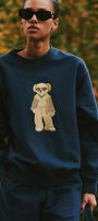 Kadın Oversize Sweatshirt Gentleman Bear Baskılı Lacivert – Bisiklet Yaka, 3 İplik Şardonlu