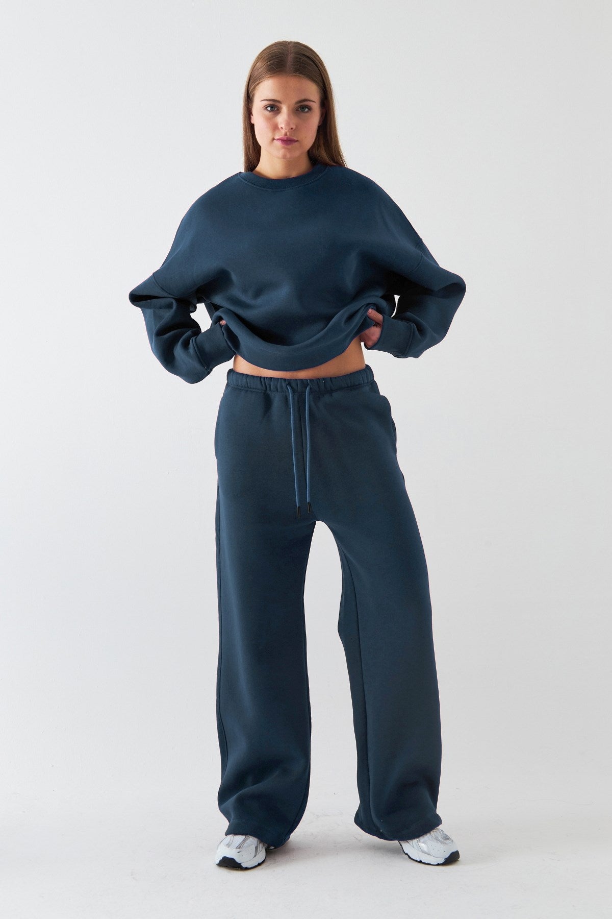 Unisex Oversize Eşofman Takımı Basic Marine – Bisiklet Yaka, Bol Paça, 3 İplik Şardonlu Polar