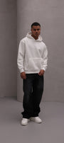 Erkek Oversize Sweatshirt Hoodie CHMP Yazlı Baskılı Beyaz – Kapüşonlu, 3 İplik Polar, Kanguru Cepli