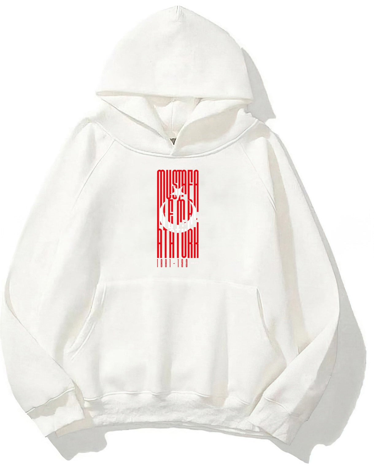 Kapüşonlu İçi Polar Türk Bayrağı  Baskılı Beyaz Unisex Hoodie Sweatshirt