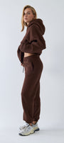  Oversize Unisex Eşofman Takımı Kahverengi – Basic, 3 İplik Polar; Kapüşonlu Üst, Lastikli Alt