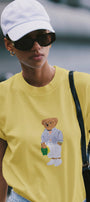 Kadın Oversize Tişört Bambino Bear Baskılı Sarı – Bisiklet Yaka, Rahat Kalıp, %100 Pamuk