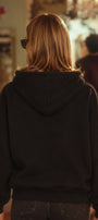 Kadın Oversize Hoodie Back To The 90’s Baskılı Siyah - Kapüşonlu, Kanguru Cepli, 3 İplik Polar