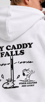 Erkek Çocuk Oversize Hoodie My Caddy Falls Baskılı Beyaz – Kapüşonlu, Cepli, 3 İplik Polar