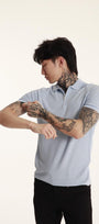 The Champ Polo Yaka Fermuarlı Triko Örme Mavi Erkek T-shirt