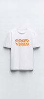 Good Vıbes Yazılı Baskılı Beyaz Çocuk T-shirt