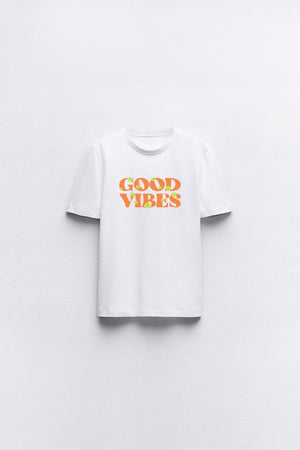 Good Vıbes Yazılı Baskılı Beyaz Çocuk T-shirt