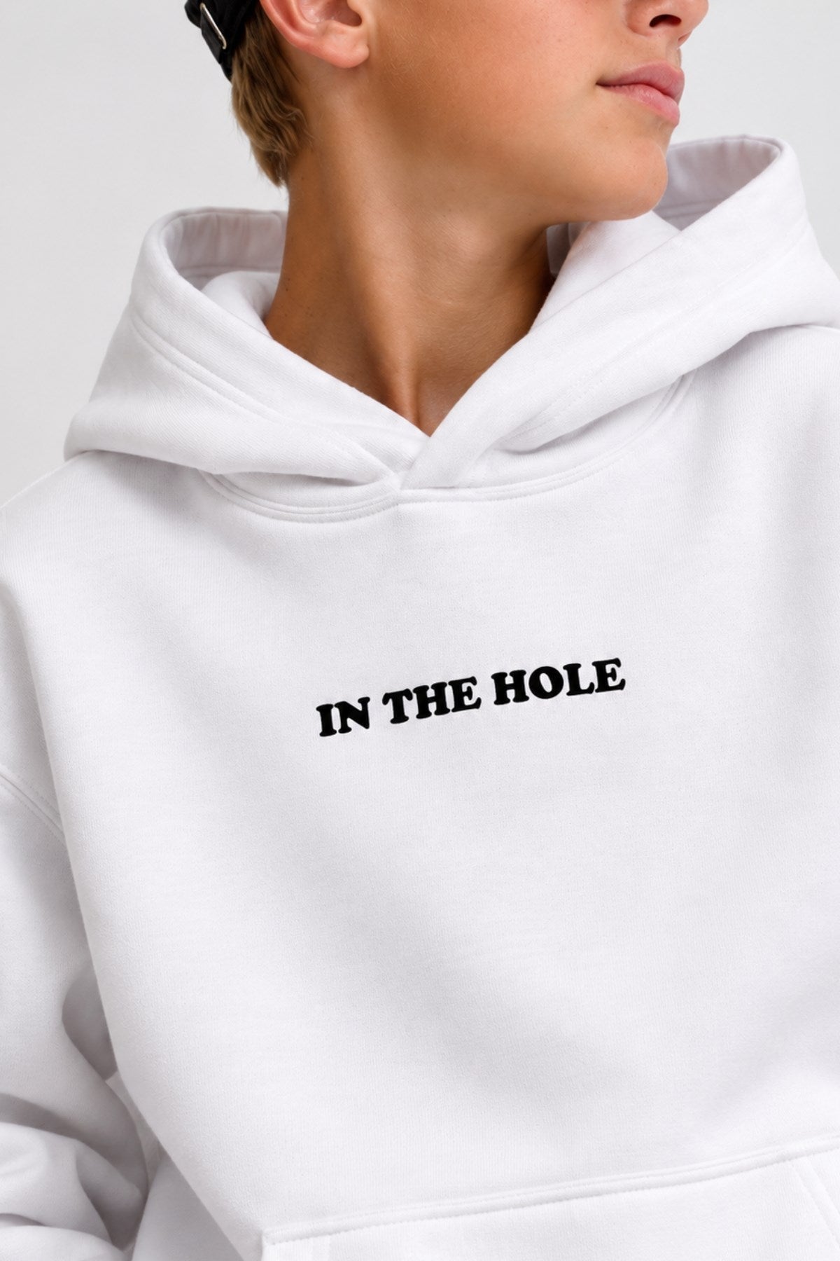 Erkek Çocuk Oversize Hoodie My Caddy Falls Baskılı Beyaz – Kapüşonlu, Cepli, 3 İplik Polar