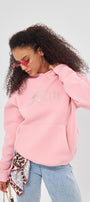 Faith Yazılı Taş Baskılı Kapüşonlu İçi Polar Oversize Pembe Sweatshirt