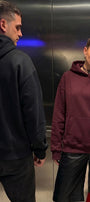 Unisex 2’li Oversize Basic Hoodie Siyah & Bordo – Kapüşonlu, Cepli, 3 İplik Şardonlu Polar