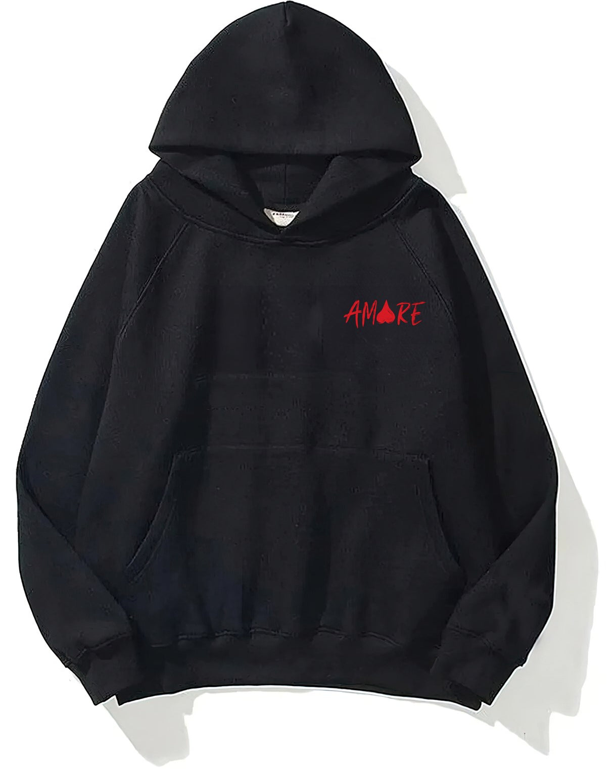 Kapüşonlu İçi Polar Amore Baskılı Siyah Unisex Hoodie Sweatshirt